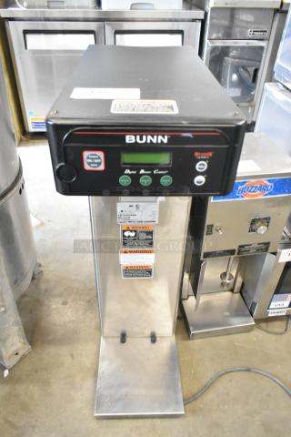 2018 Bunn ICB-DV TALL Stainless Steel Iced Tea Machine in good condition, 120V, 1 phase, with digital controls and safety warnings.