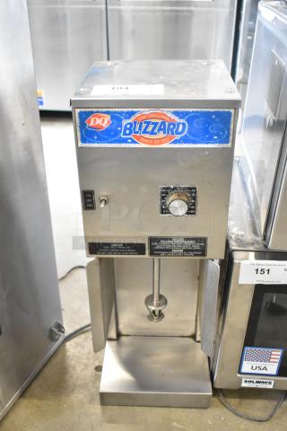 Duke stainless steel frozen drink mixing machine, model Blizzard, 115V, 1 Phase, with control knob and caution labels.