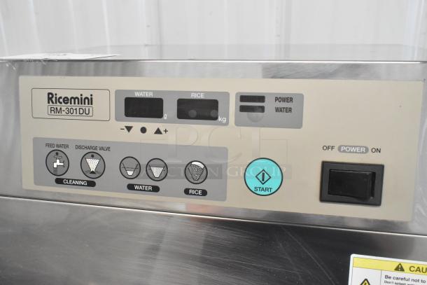 Ricemini RM-301DU stainless steel rice washing machine, commercial floor style, control panel with buttons, 115V, 1 phase.
