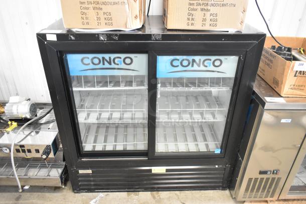 Imbera VRD41 SD 48HC metal commercial 2-door cooler, black frame, glass doors, with poly-coated racks, 115V, mint condition.