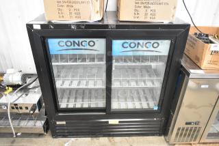 Imbera VRD41 SD 48HC metal commercial 2-door cooler, black frame, glass doors, with poly-coated racks, 115V, mint condition.