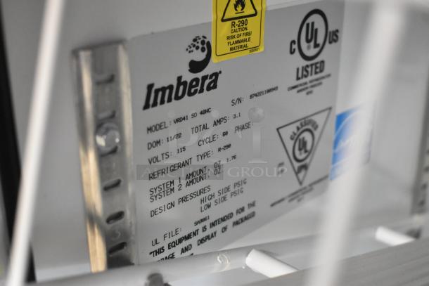 Imbera VRD41 SD 48HC cooler label showing model, voltage, refrigerant type R-290, and UL certification symbols.