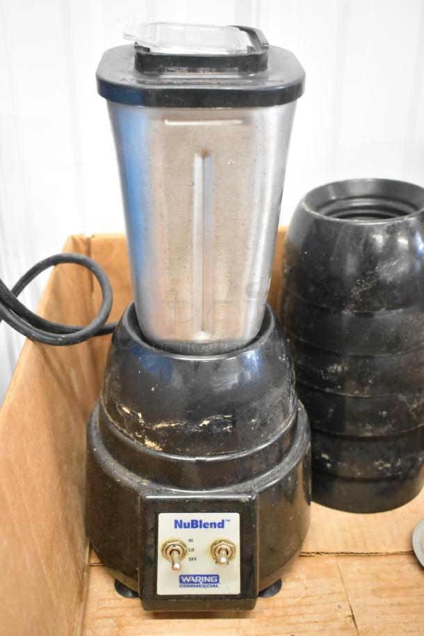 NuBlend BB180P Blender, 115V, 1 Phase, with extra pieces. Shows signs of wear, includes usable controls and visible label.