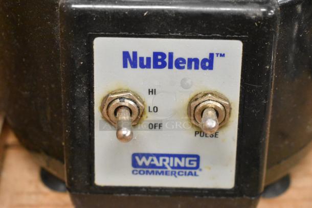NuBlend BB180P Blender control panel with toggle switches for speed settings. Waring Commercial label visible. 115V, 1 Phase.