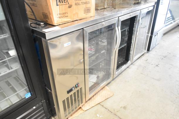 KoolMore KM-BC-3GD-3C33 stainless steel 3-door back bar cooler with broken glass door, 115 volts, 1 phase.