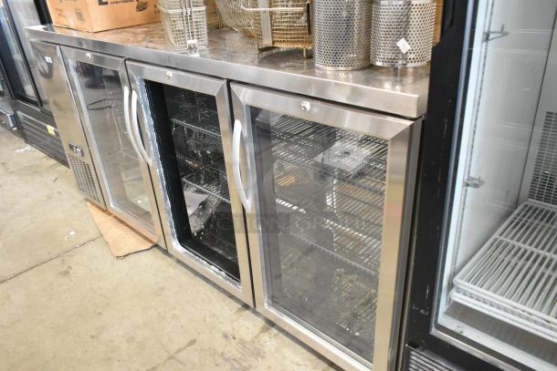 KoolMore KM-BC-3GD-3C33 stainless steel 3-door back bar cooler, brand new, features broken glass. 115V, 1 phase.