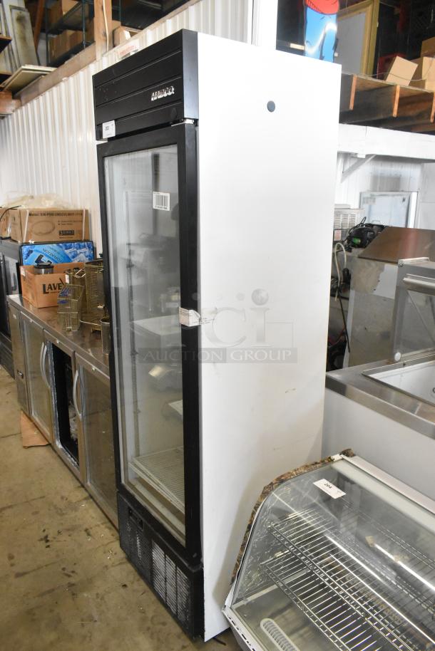 2019 Habco SE18 Commercial Cooler, single glass door, poly-coated racks, 115 volts, 1 phase, good condition.