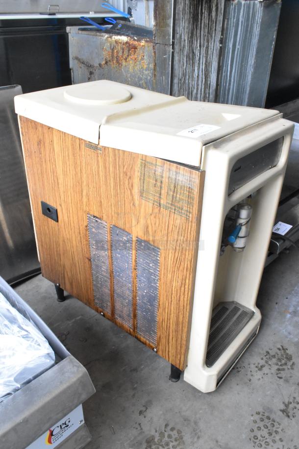 Taylor 450-12 single flavor frozen beverage machine, metal, commercial countertop model, 115 volts, 1 phase, wood panel design.