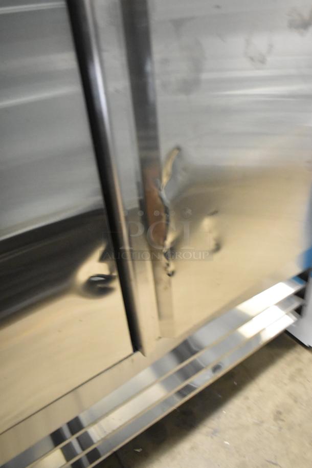 Avantco 178SS3FHC cooler, stainless steel, 3-door, scratch and dent, poly coated racks, on commercial casters, 115V.