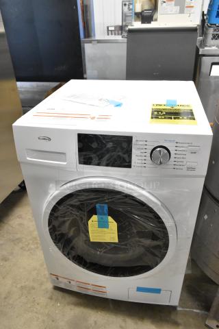 KoolMore FLC-3CWH 2.7 cu. ft. washer & dryer combo, white, brand new scratch and dent, 120V, 1 phase, Energy Guide label visible.