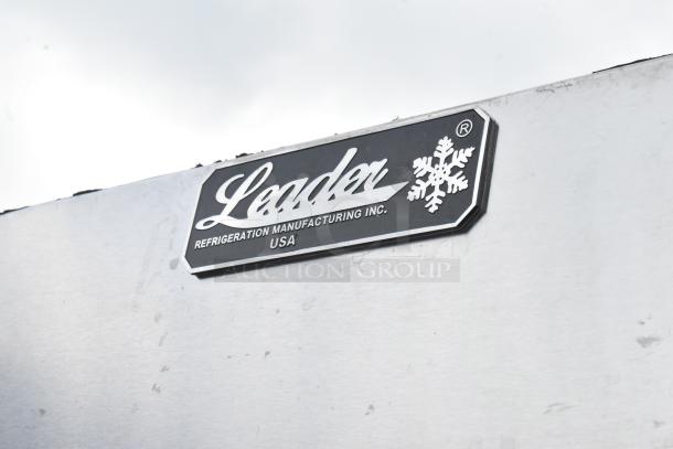 Leader LS48 S/C 2-door metal cooler, 115 volts, 1 phase, features brand logo on stainless steel finish.