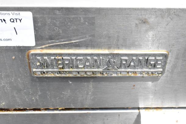American Range AF-35/50 stainless steel commercial deep fat fryer, natural gas powered, 40,000 BTU, visible wear.