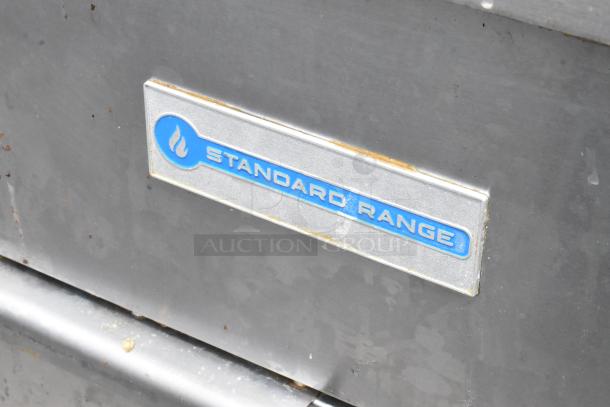 Standard Range SR-F4-NG deep fat fryer, stainless steel, 120,000 BTU, natural gas, floor style, commercial use.