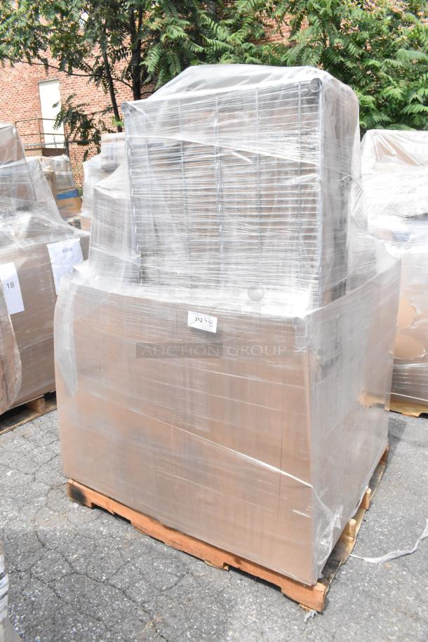 Pallet of 20 scratch and dent items wrapped in plastic, includes new plastic plates, labeled "312".
