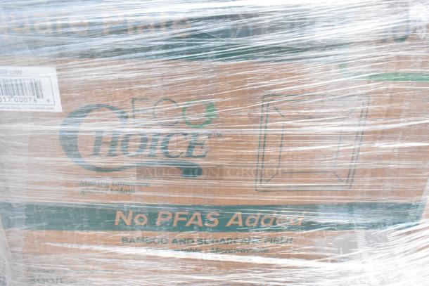Pallet with 20 new scratch and dent items, including EcoChoice plastic plates. Labeled "No PFAS Added," wrapped in clear plastic.