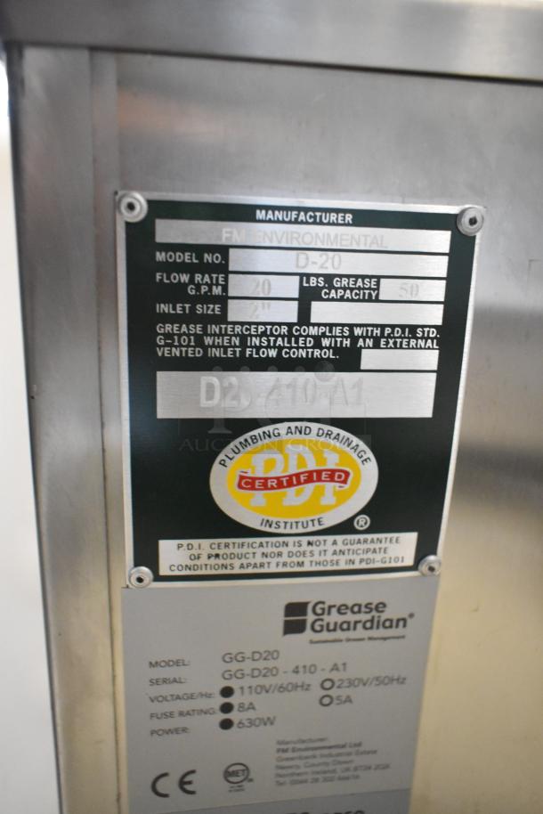 Grease Guardian GG-D20 stainless steel 50 lb automatic grease removal unit. Model GG-D20, 110V, new with some scratches.
