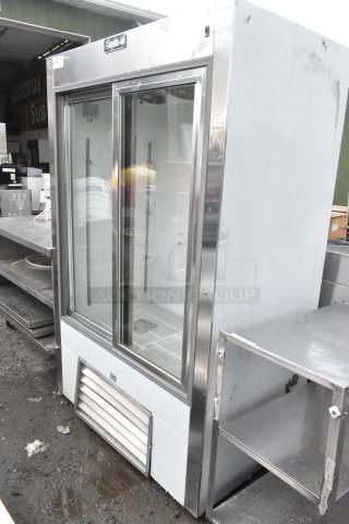 Leader LS48 S/C 2-Door Reach-In Cooler, metal exterior, 115 volts, 1 phase, commercial use condition, glass doors.