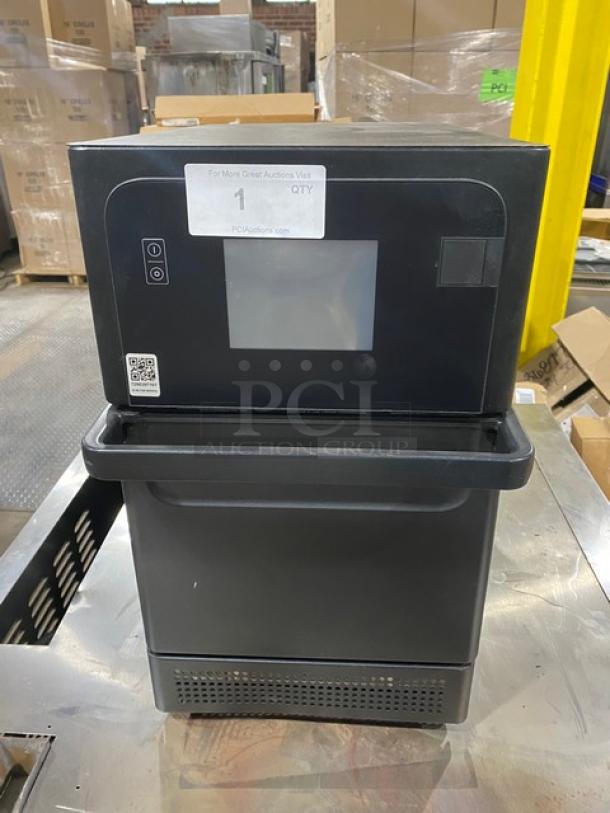 Merrychef Eikon E2S 2022 commercial black electric countertop high-speed rapid cook oven, excellent condition, 208/240V 1-phase.