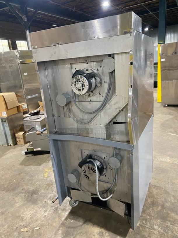 Vulcan SG1010B stainless steel double stacked convection oven, natural gas, 115V, on casters, commercial grade.