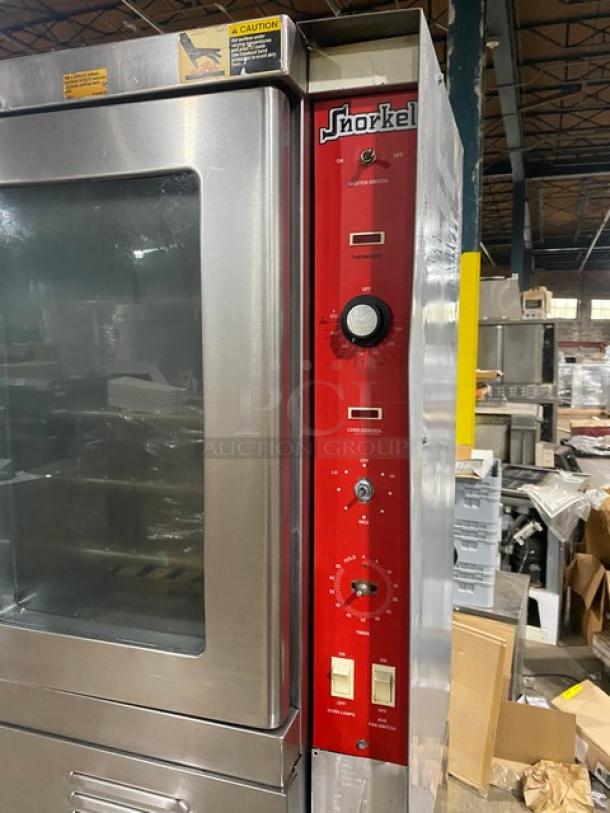 Vulcan Snorkel Series commercial stainless steel double stacked convection oven, Model SG1010B, natural gas, on casters.