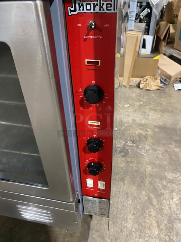 Vulcan Snorkel Series SG1010B stainless steel convection oven controls, natural gas, double-stacked, on casters.