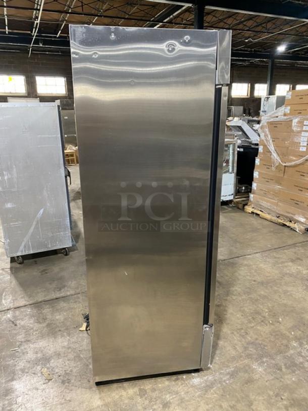 True TS-72F commercial stainless steel 3-door reach-in freezer with poly-coated wire racks. Model SN: 5111685, 115/208-230V 1 Phase.