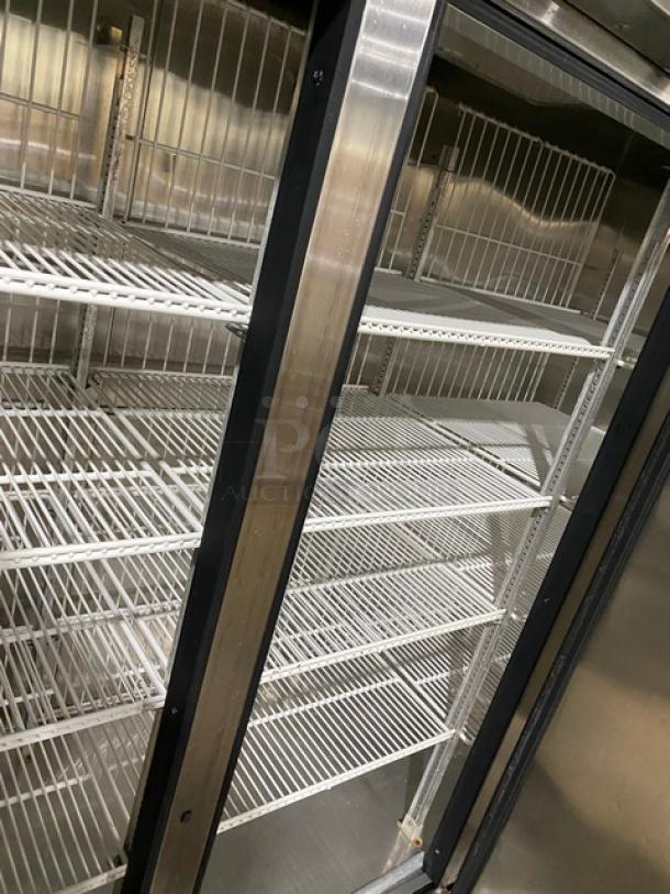 True commercial stainless steel 3-door reach-in freezer, model TS-72F, with poly coated wire racks.