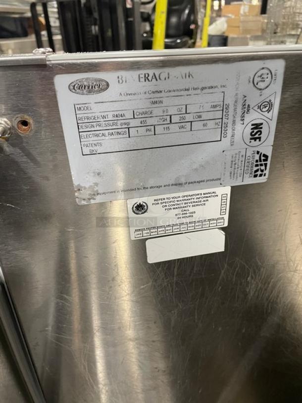 Beverage-Air SM49N stainless steel milk cooler, commercial use, visible labels, 115V, 1 phase, cold wall model.