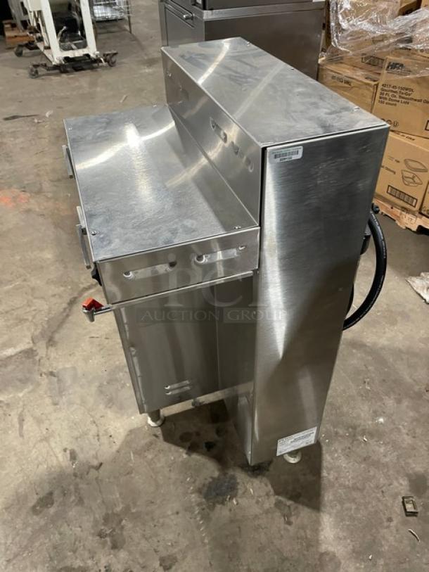 Fetco CBS52H15 twin coffee brewer, stainless steel, electric, with hot water dispenser, 240V 1 phase, on legs, Model CBS-52H15.