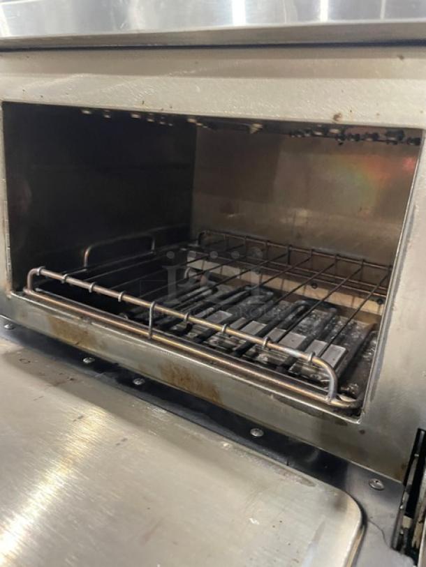 TurboChef NGC commercial ventless rapid cook oven in stainless steel, with digital controls and double undershelf cart.