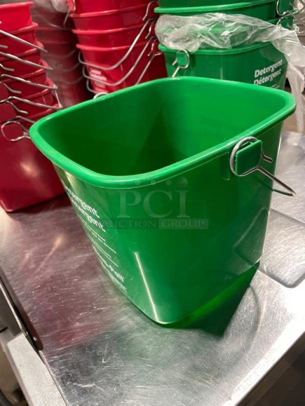 San Jamar Kleen-Pail 6 Qt. Green Detergent Pail, Model KP196GN, new condition. Sturdy plastic with "Detergent" label.