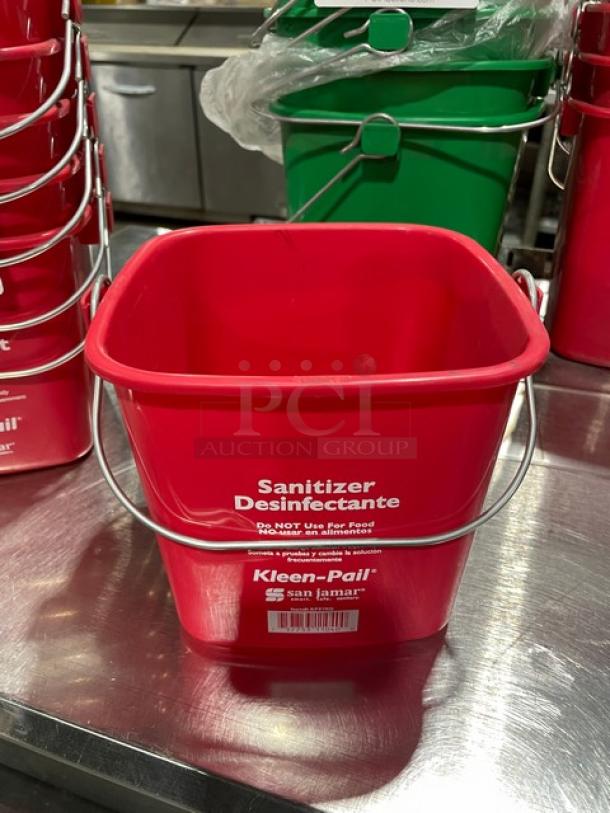 San Jamar KP97RD Kleen-Pail, red 3 Qt. sanitizer pail, new condition. "Do Not Use For Food" label visible.