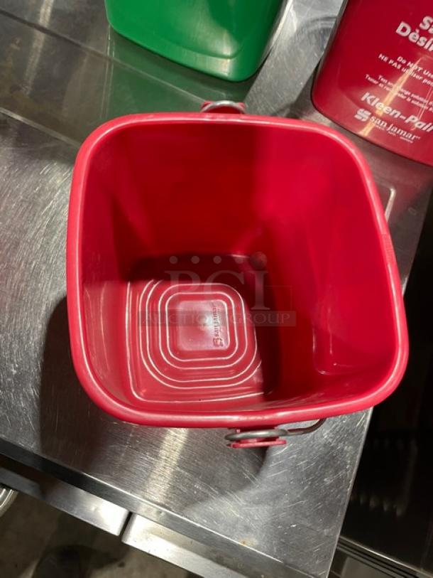 San Jamar Kleen-Pail KP97RD, Red 3 Qt. Sanitizer Pail, new condition, commercial use, interior measurement markings.