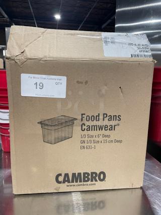 Cambro Camwear 1/3 Size 6" Deep Food Pans, Model 36CW135, new in box. Clear polycarbonate, commercial grade.