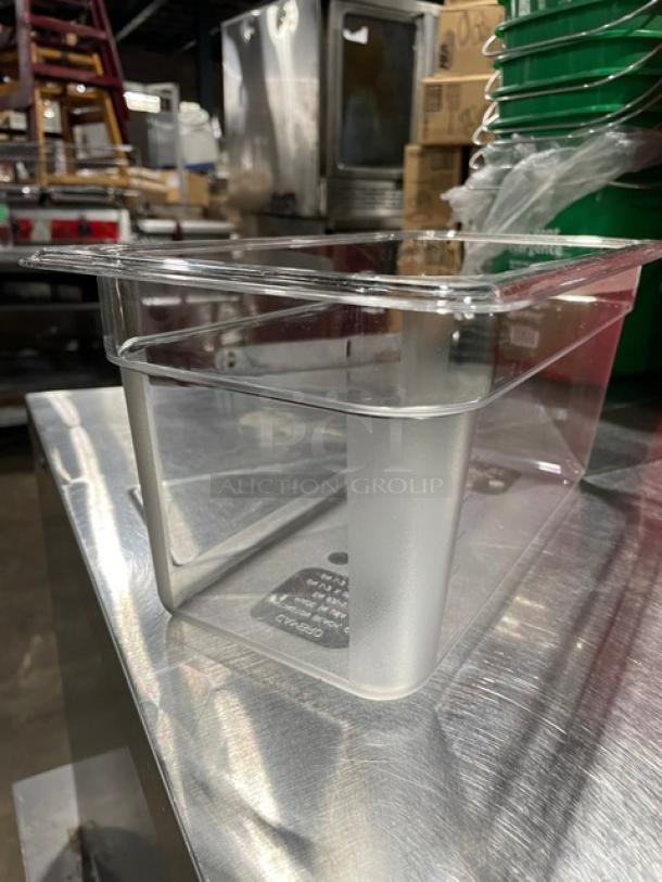 NEW Cambro Camwear 1/3 Size 6" Deep Food Pan, Clear Polycarbonate, Model 36CW135, pristine condition, commercial use.