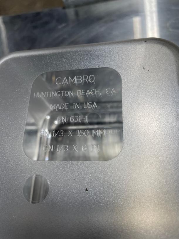 Cambro Camwear 1/3 Size Food Pan, Clear Polycarbonate, 6" Deep, Model 36CW135, New Condition, Label States Made in USA.