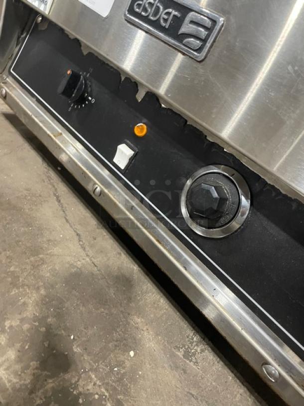 Asber AEPOE26 stainless steel electric pizza deck oven with ceramic stone, 220-240V, 1 phase, countertop model, in used condition.