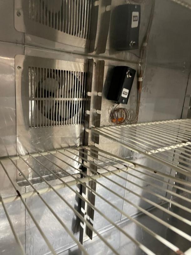 Duke RUF48M Refrigerated Back Bar Counter, stainless steel, Energy Star, up-turned backsplash, poly-coated wire racks, 2 doors.
