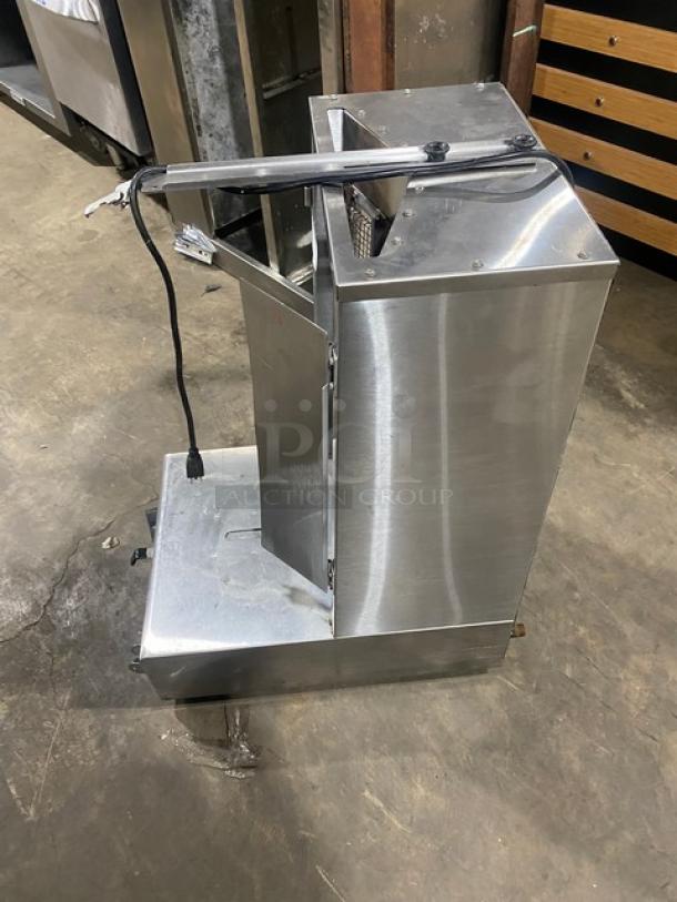 Star Max VBG30 stainless steel vertical gyro broiler, natural gas, countertop model, 120V, on legs, showing power cord.