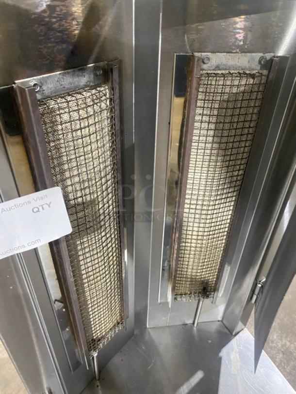 Star Max VBG30 stainless steel vertical gyro broiler, natural gas, 120V 1 Phase, on legs, clean condition, commercial use.