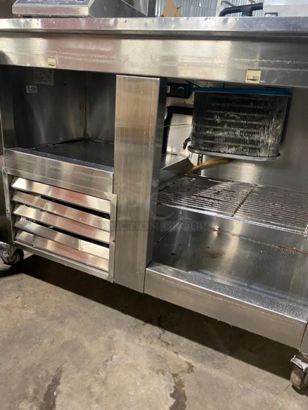 Leader Commercial 2-Door Lowboy Refrigerator, Model LB48SC, stainless steel, includes chrome rack, on casters, 115V 1 Phase.
