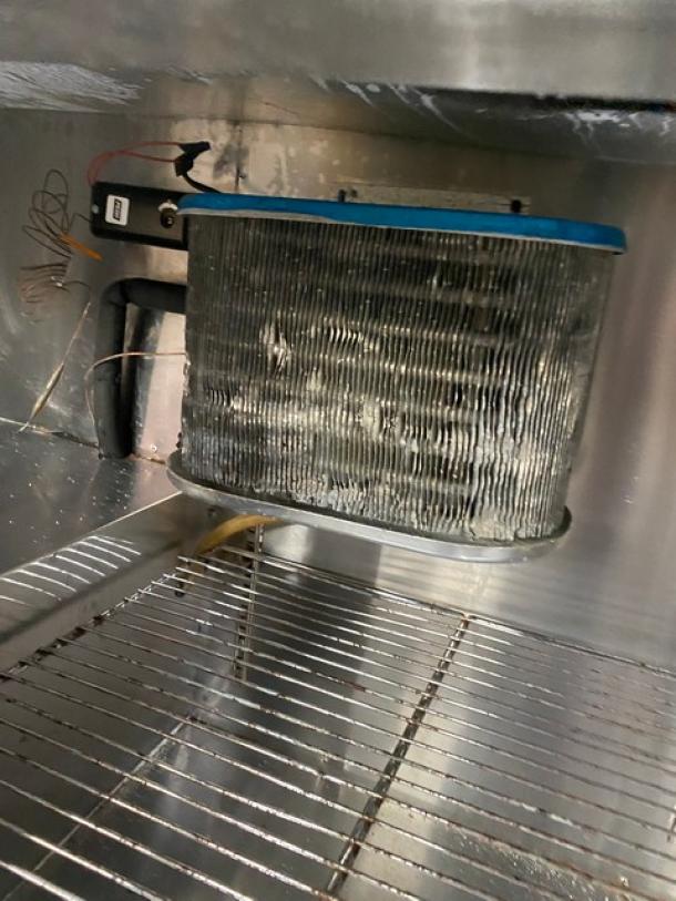 Leader Stainless Steel 2 Door Lowboy Refrigerator, Model LB48SC, features chrome wire rack, good condition, 115V, on casters.