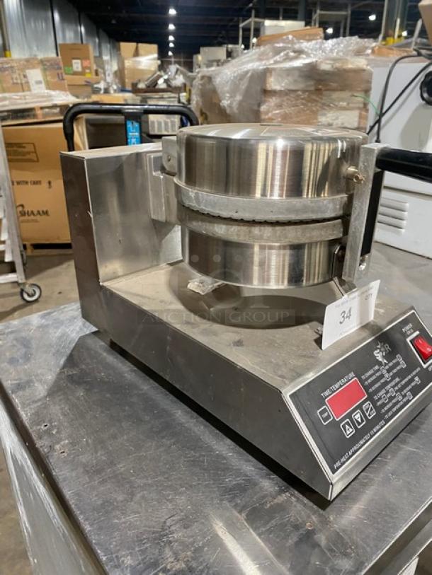 Star Commercial Stainless Steel Electric Belgian Waffle Maker; excellent condition, countertop model, visible control panel.