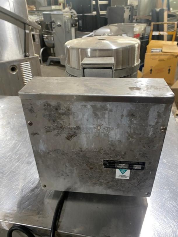Star Commercial Stainless Steel Electric Countertop Belgian Waffle Maker, visible wear, rear view with label and power cord.