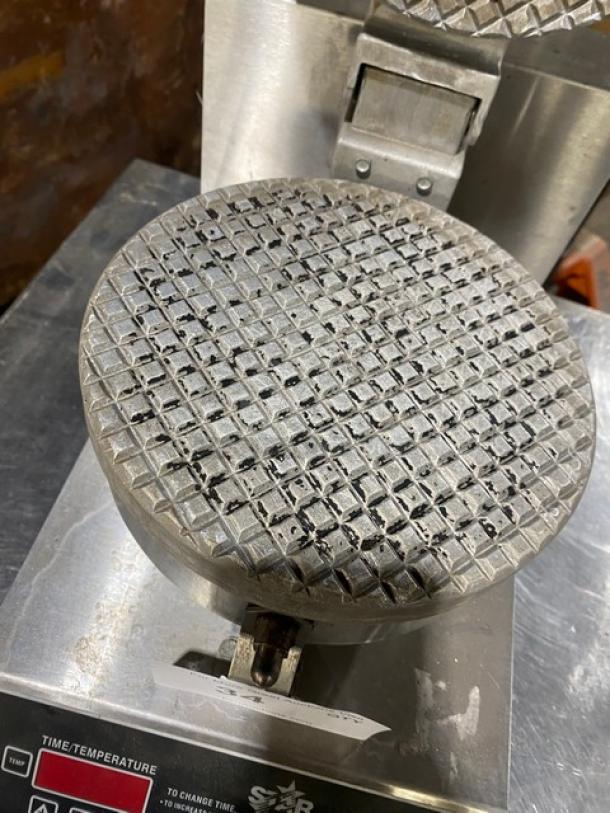 Star Commercial Stainless Steel Belgian Waffle Maker, electric powered, countertop model, used condition, visible markings.