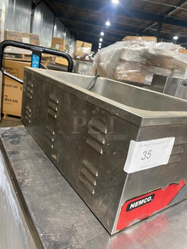 Nemco commercial stainless steel electric countertop food warmer, single well, 120V, with visible Nemco logo, used condition.