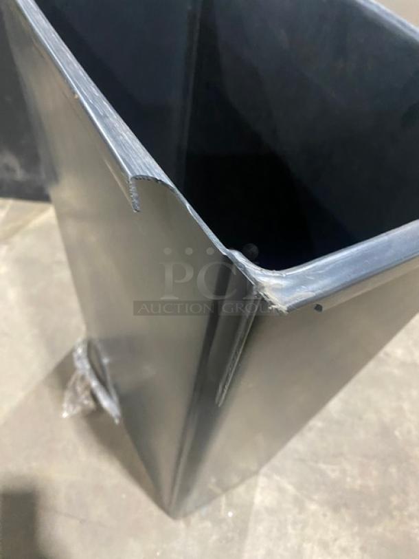 Winco Commercial Black 23 Gal. Slender Trash Can, Model PTC23K. New condition, durable black finish, minor scuff visible.