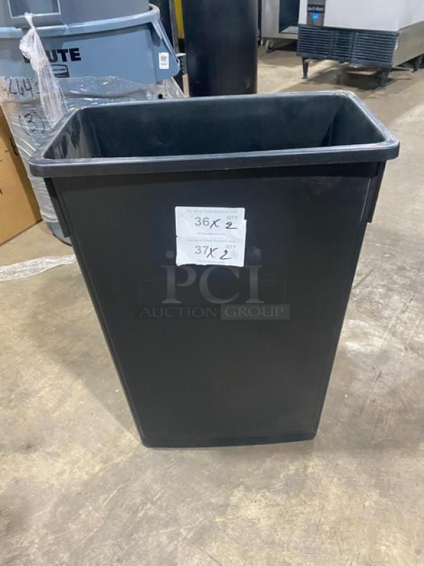 Winco Commercial Black 23 Gal. Slender Trash Can, Model PTC-23K, new condition, features a rectangular shape.