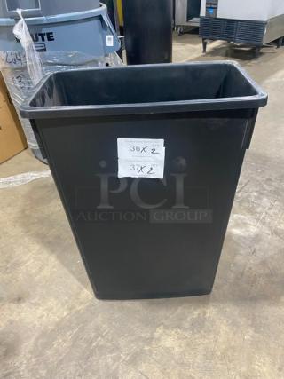 Winco Commercial Black 23 Gal. Slender Trash Can, Model PTC-23K, new condition, features a rectangular shape.