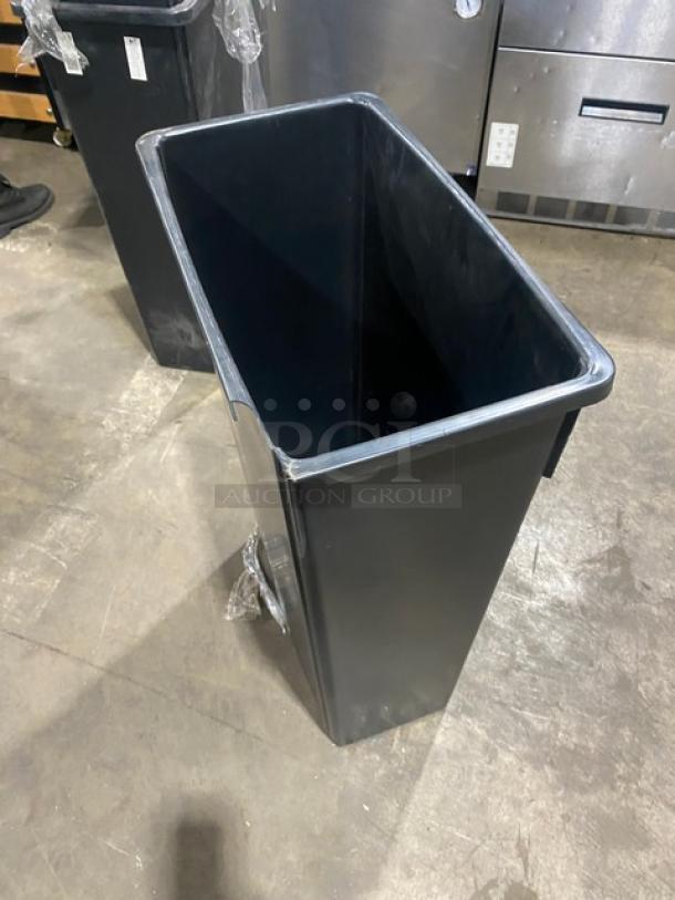 Winco Commercial 23 Gal. Slender Trash Can, Model PTC23K, new condition, black, durable design.